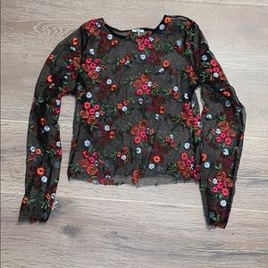 embroidered flower mesh top